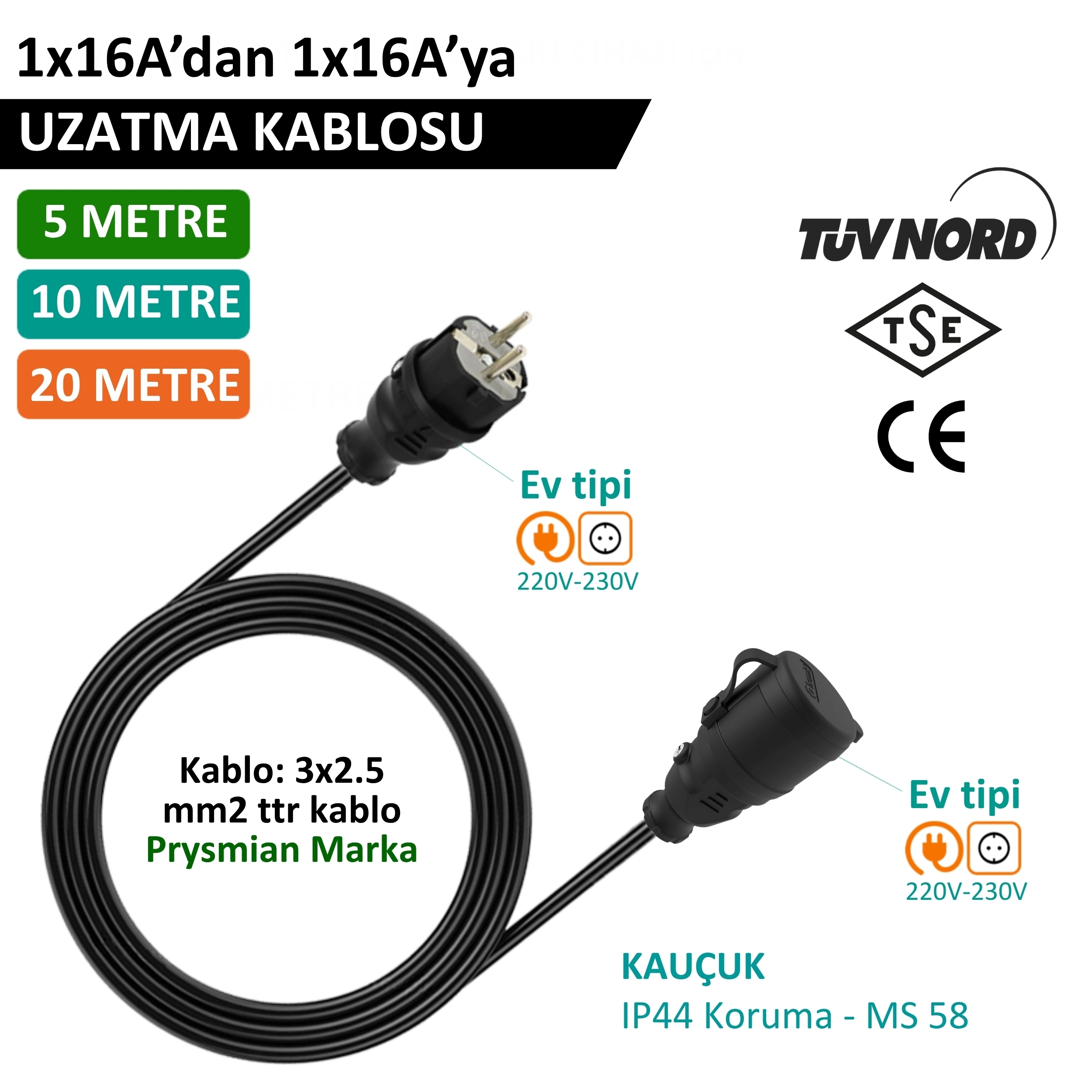 Hgsşarj 220V Priz - 220V Fiş UZATMA KABLOSU 220V ile Çalışan Cihazınızın Ev Tipi Fiş Başlığına Bağlanarak Şarj İmkanı Sunar 