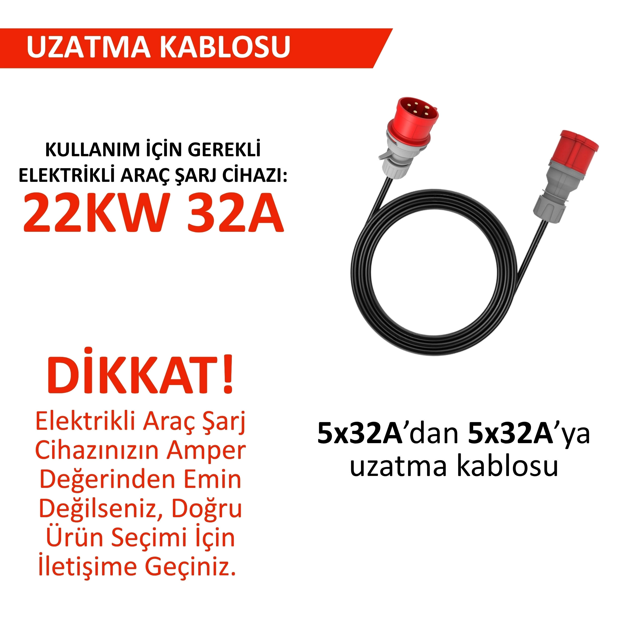 Hgsşarj  5X32A (KAPAKLI) - 5X32A FİŞ UZATMA KABLOSU 5X32A 380V-450V ile Çalışan Cihazınıza Bağlanarak Uzatma Kablosu Görevi Görür