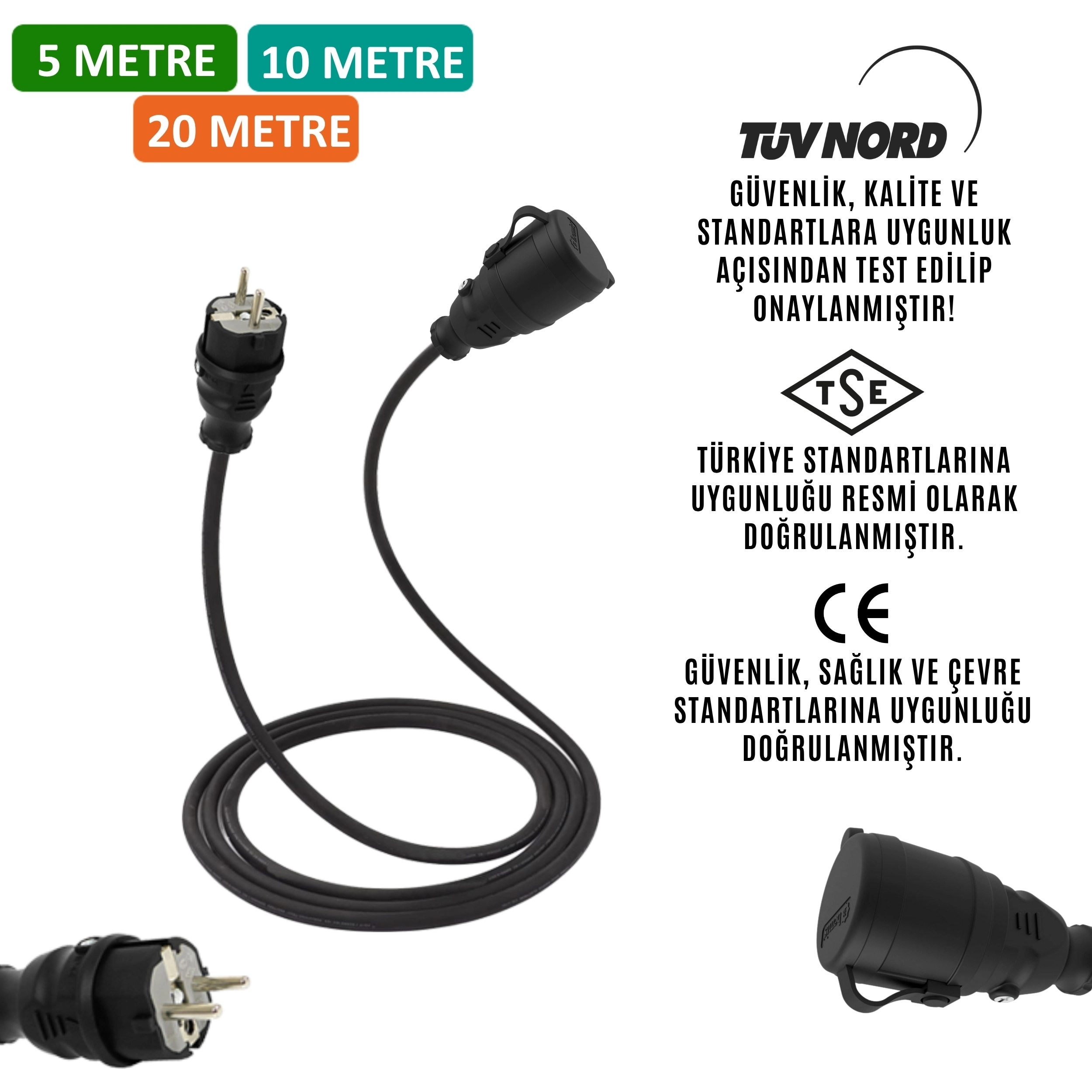 Hgsşarj 220V Priz - 220V Fiş UZATMA KABLOSU 220V ile Çalışan Cihazınızın Ev Tipi Fiş Başlığına Bağlanarak Şarj İmkanı Sunar 