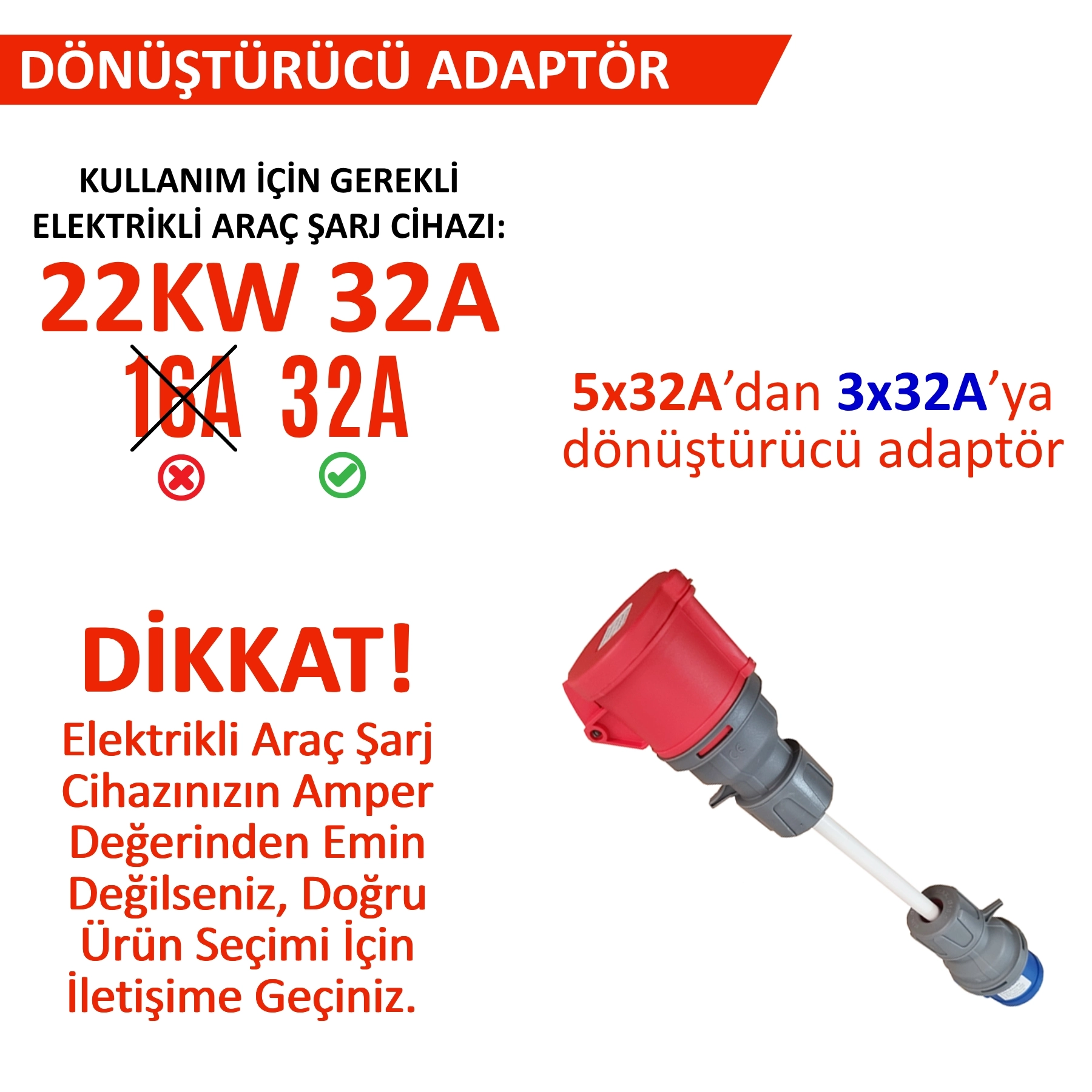 Hgsşarj, 5x32A Prİz(Kapaklı), 3x32A Fiş Dönüştürücü Adaptör. 3x6 Kablo Kalınlığı, Prysmian Marka