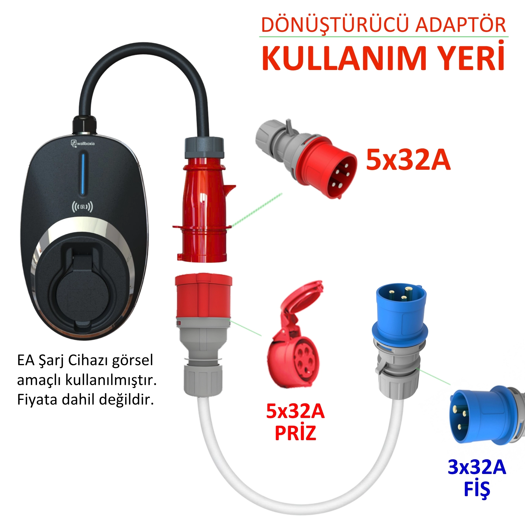Hgsşarj, 5x32A Prİz(Kapaklı), 3x32A Fiş Dönüştürücü Adaptör. 3x6 Kablo Kalınlığı, Prysmian Marka