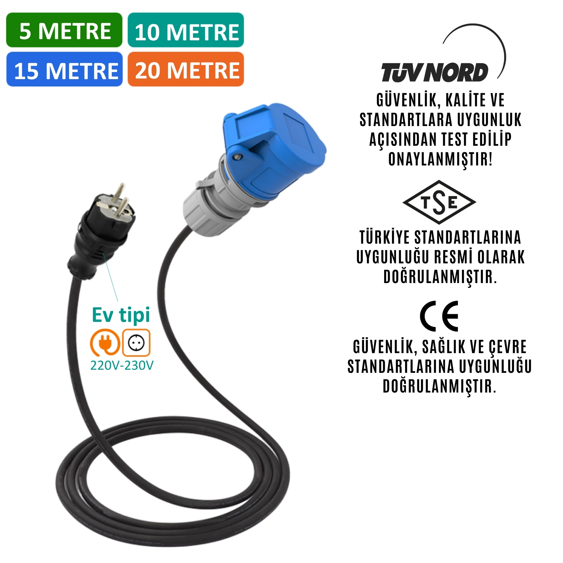 Hgsşarj, 5m, 10m, 15m, 20m - 3x32A 220V-250V CEE ile Çalışan Cihazınızı, 220V Ev Tipi Prize Bağlamayı Sağlar. 3x32A Fiş Olan Tüm Cihazlarda Kullanılabilir. Cihazınıza Uygun Adaptörleri Dakikalar içinde Whatsapp Hattımızdan Öğrenin. Teknik Destek 0530 9715