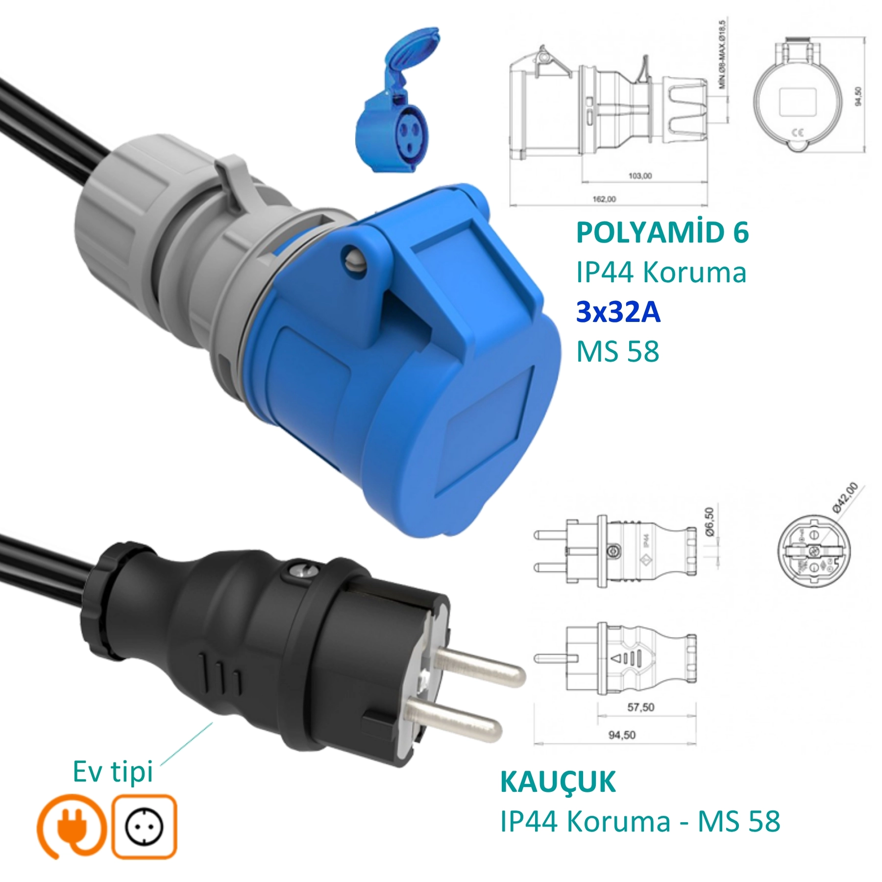 Hgsşarj, 5m, 10m, 15m, 20m - 3x32A 220V-250V CEE ile Çalışan Cihazınızı, 220V Ev Tipi Prize Bağlamayı Sağlar. 3x32A Fiş Olan Tüm Cihazlarda Kullanılabilir. Cihazınıza Uygun Adaptörleri Dakikalar içinde Whatsapp Hattımızdan Öğrenin. Teknik Destek 0530 9715