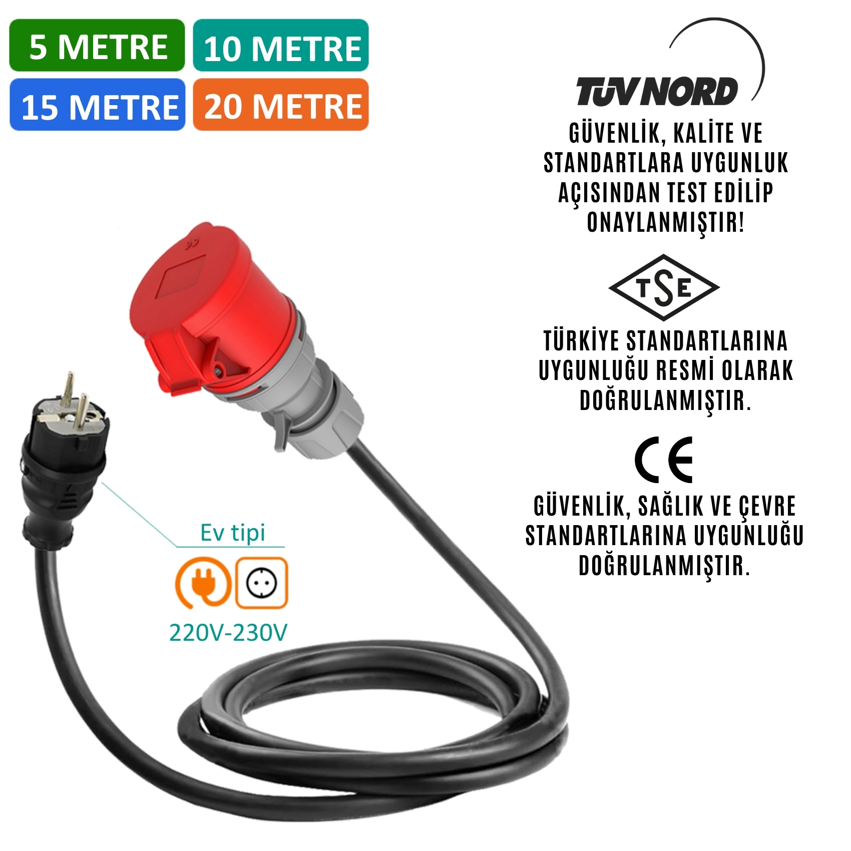 Hgsşarj, 5m, 10m, 15m, 20m- 5x16A 380V-450V ile Çalışan Cihazınızı, 220V Ev Tipi Prize Bağlamayı Sağlar. 5x16A Fiş Olan Tüm Cihazlarda Kullanılabilir. Cihazınıza Uygun Adaptörleri Dakikalar içinde Whatsapp Hattımızdan Öğrenin. Teknik Destek 0530 9715215