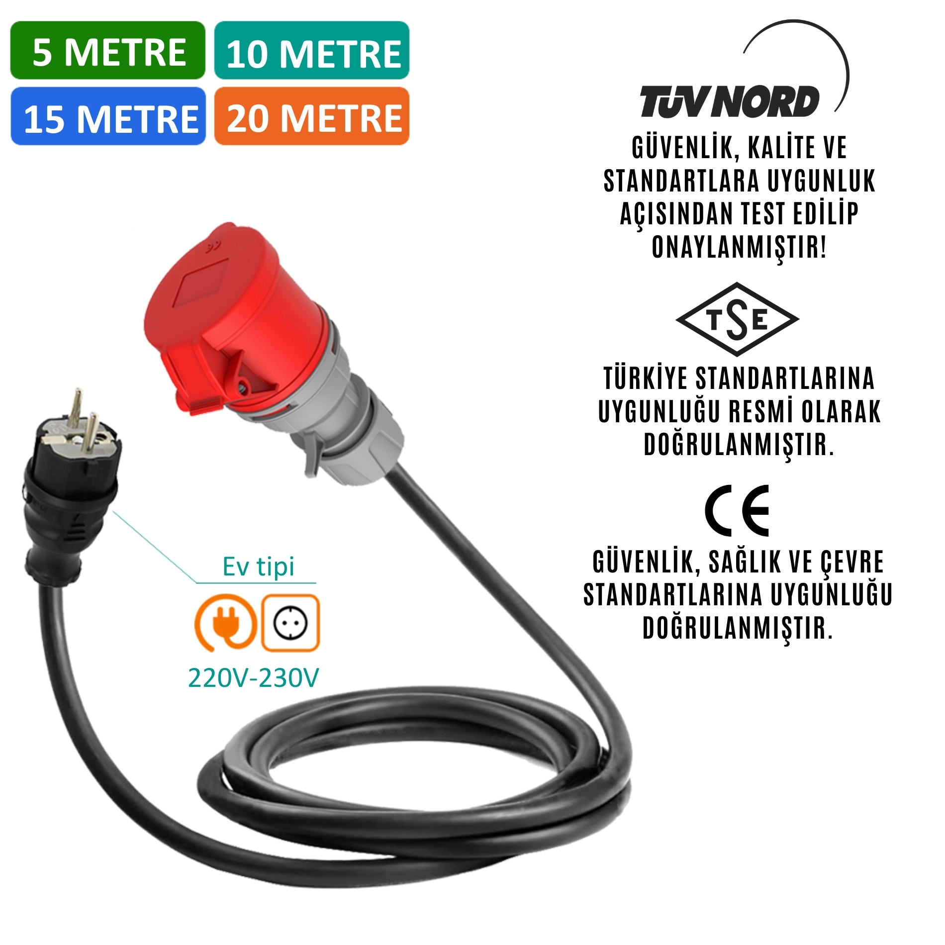 Hgsşarj, 5m, 10m, 15m, 20m - 5x32A 380V-450V ile Çalışan Cihazınızı, 220V Ev Tipi Prize Bağlamayı Sağlar. 5x32A Fiş Olan Tüm Cihazlarda Kullanılabilir. Cihazınıza Uygun Adaptörleri Dakikalar içinde Whatsapp Hattımızdan Öğrenin. Teknik Destek 0530 9715215