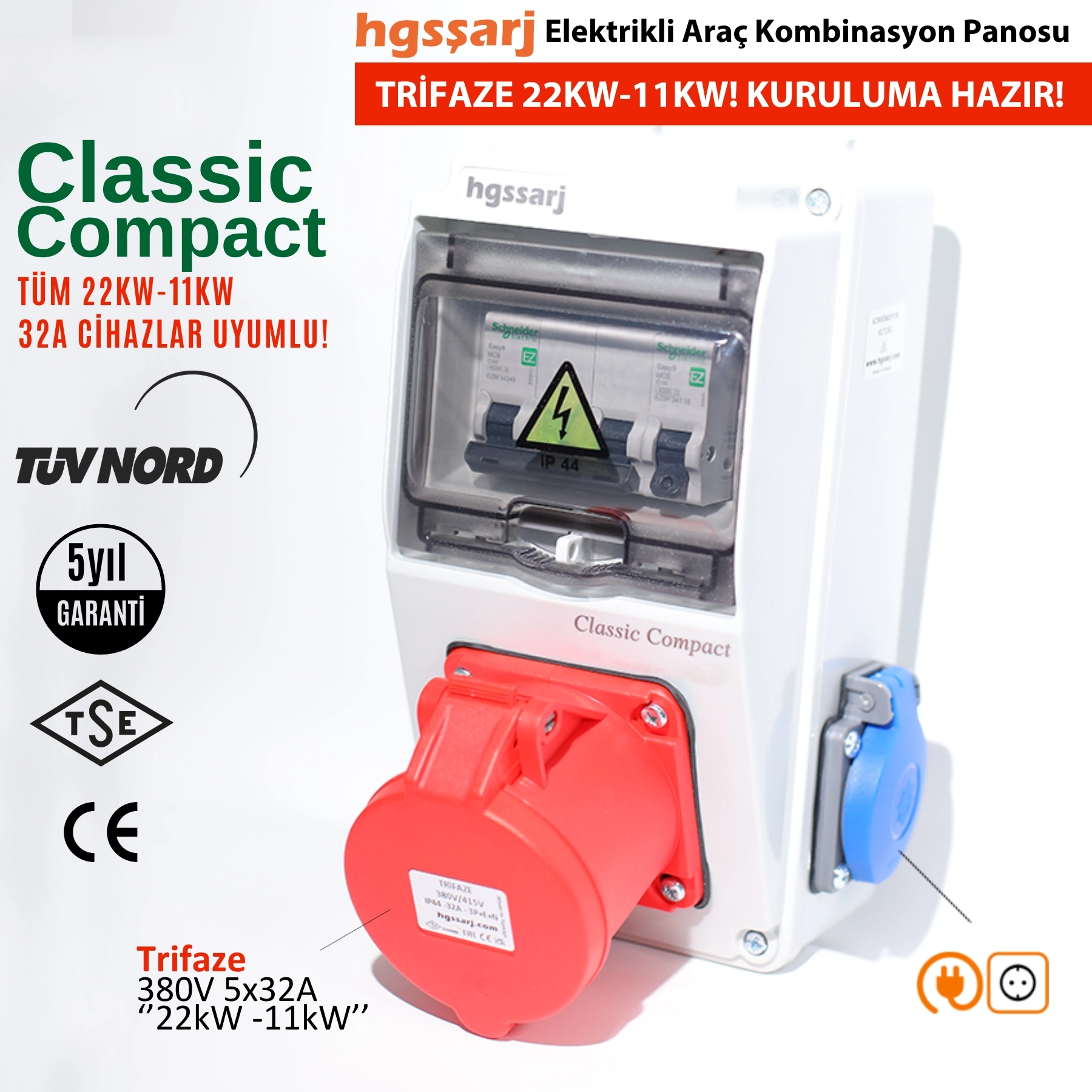 Elektrikli Araç Kombinasyon Kutusu Classic COMPACT 5x32A + 1x16A
