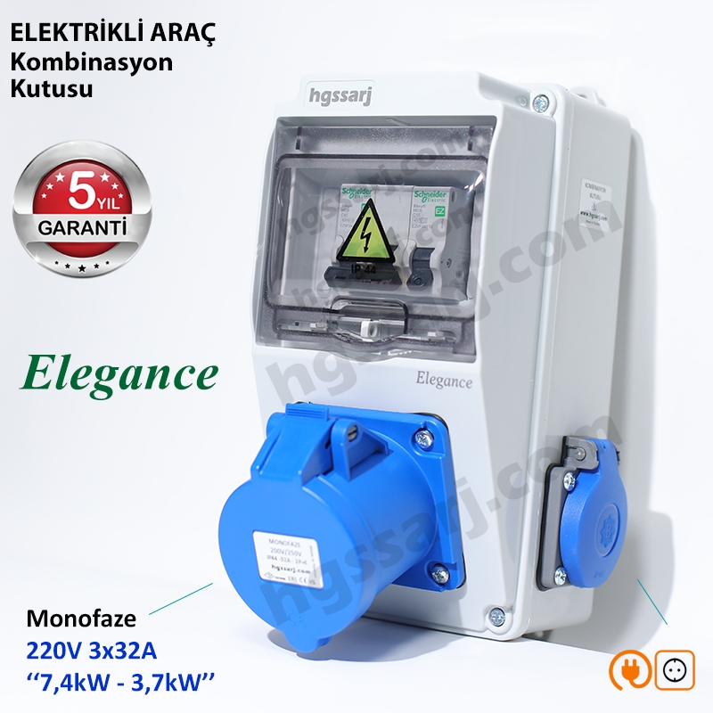 Elegance,%20Monofaze%20Elektrikli%20Araç%20Kombinasyon%20Kutusu,%20Tesla%20Blue%20Adaptöre%20Uyumlu,%20%203x32A%20+%201x16A%20-%20Sigorta%20Markası%20Seçeneği%20%20-%205%20Yıl%20Garanti