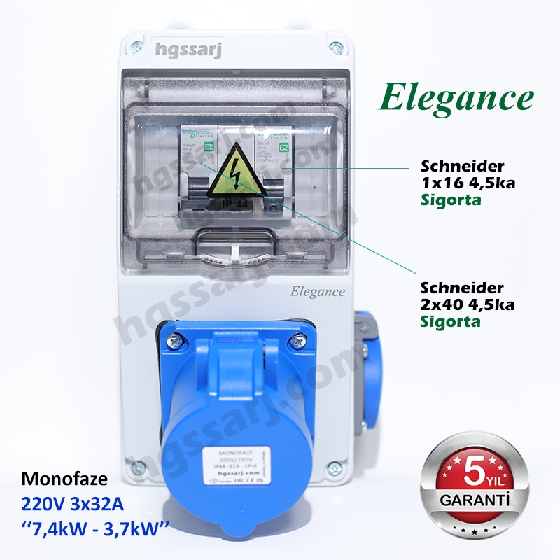 Elegance,%20Monofaze%20Elektrikli%20Araç%20Kombinasyon%20Kutusu,%20Tesla%20Blue%20Adaptöre%20Uyumlu,%20%203x32A%20+%201x16A%20-%20Sigorta%20Markası%20Seçeneği%20%20-%205%20Yıl%20Garanti