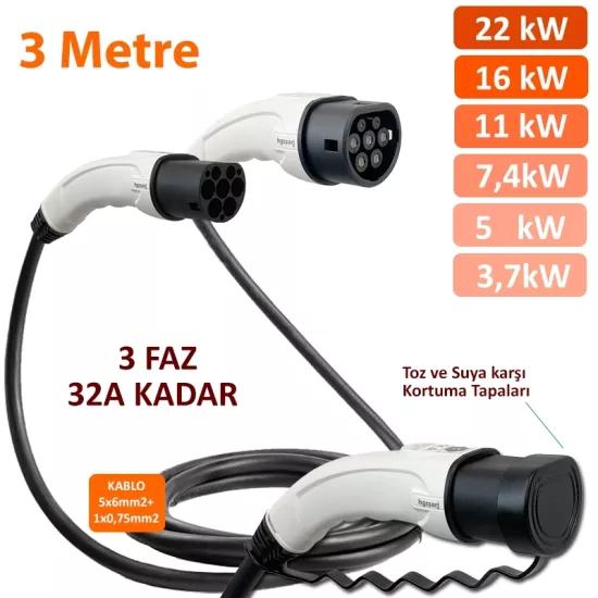 hgsşarj 3 Metre 22kW-16kW-11kW-7,4kW-5kW-3,7kW