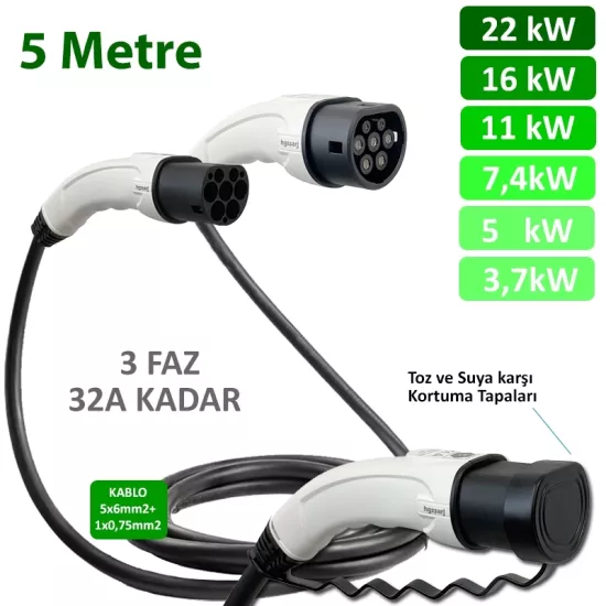 hgsşarj 5 Metre 22kW-16kW-11kW-7,4kW-5kW-3,7kW