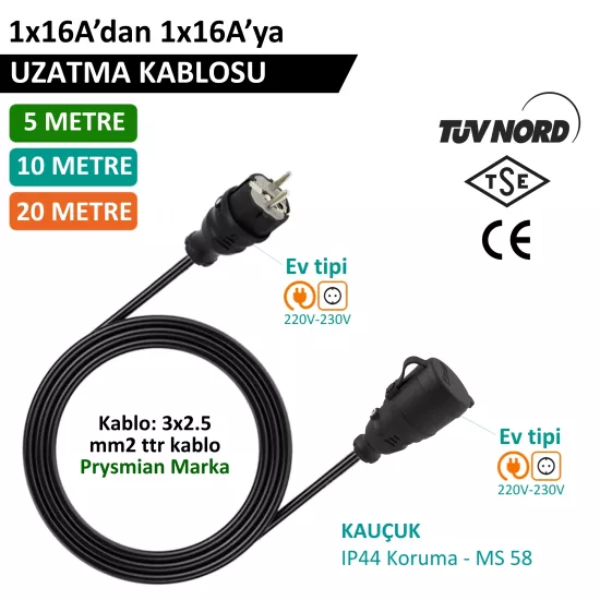 Hgsşarj 220V Priz - 220V Fiş UZATMA KABLOSU 220V ile Çalışan Cihazınızın Ev Tipi Fiş Başlığına Bağlanarak Şarj İmkanı Sunar 