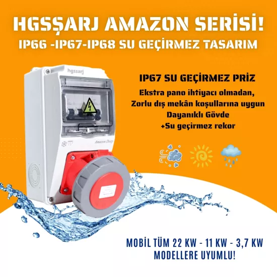 Amazon DEEP, IP66-IP67-IP68, Trifaze Elektrikli Araç Kombinasyon Kutusu, 5x32A + 1x16A - Schneider Marka Sigorta Grubu - 5 Yıl Garanti