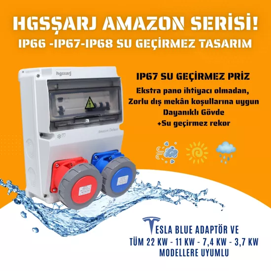 Amazon DELUXE IP66-IP67-IP68 Elektrikli Araç Kombinasyon Kutusu, 5x32A + 3x32A + 1x16A - Schneider Marka Sigorta Grubu - 5 Yıl Garanti