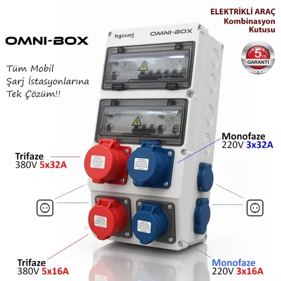 OMNI-BOX Elektrikli Araç Kombinasyon Kutusu 5x32A + 3x32A + 5x16 + 3x16 1x16A - Tüm Mobil Şarj İstasyonlarına Tek Çözüm