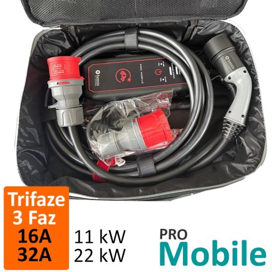 Pro Mobil Şarj İstasyonu 22kW - 11kW Trifaze Alt yapı- Ev Tipi Dönüştürücü Adaptör Hediyeli 
