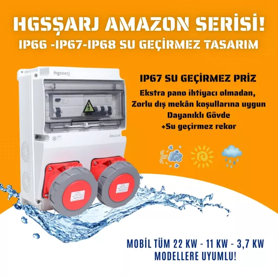 Elektrikli Araç Kombinasyon Kutusu IP66’’AMAZON’’ 5x32A + 5x32A + 1x16A - Schneider Marka Sigorta Grubu - 5 Yıl Garanti