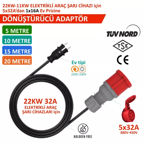 Hgsşarj, 5m Dönüştürücü Adaptör 380V  220V