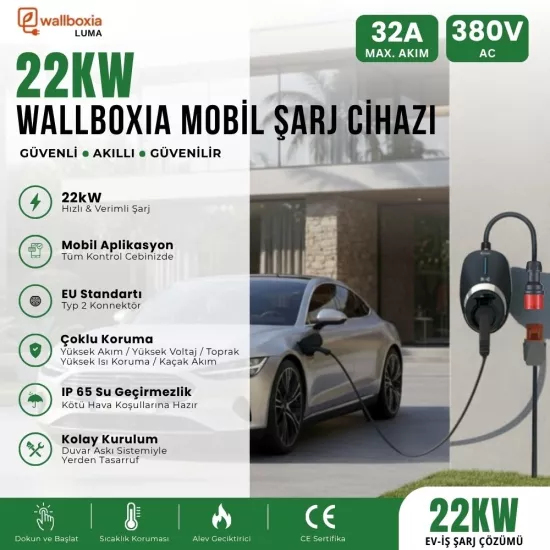 Wallboxia LUMA Elektrikli Araç Mobil Şarj Cihazı 22kW