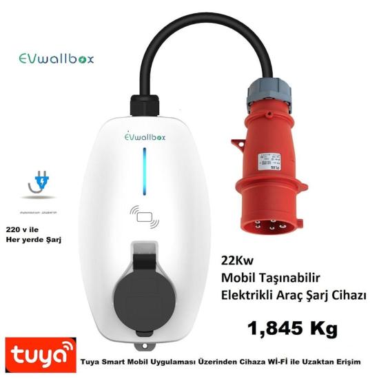 EVwallbox 22KW Mobil Taşınabilir Elektrikli Araç Şarj Cihazı