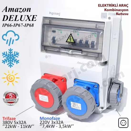 Amazon DELUXE IP66-IP67-IP68 Elektrikli Araç Kombinasyon Kutusu, 5x32A + 3x32A + 1x16A - Schneider Marka Sigorta Grubu - 5 Yıl Garanti