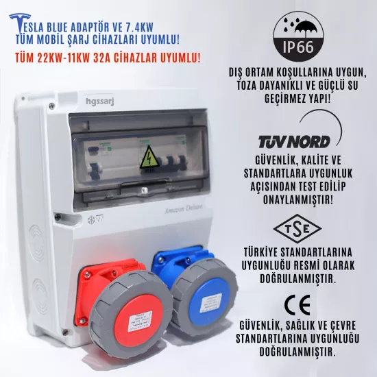 Amazon DELUXE IP66-IP67-IP68 Elektrikli Araç Kombinasyon Kutusu, 5x32A + 3x32A + 1x16A - Schneider Marka Sigorta Grubu - 5 Yıl Garanti