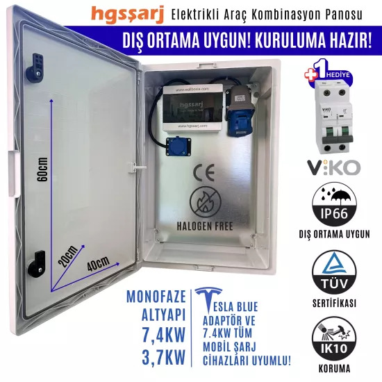 Hgsşarj ’’bluepan’’ 7,4kw Elektrikli Araç Kombinasyon Panosu, 3X32A Vıko Sigorta Grubu