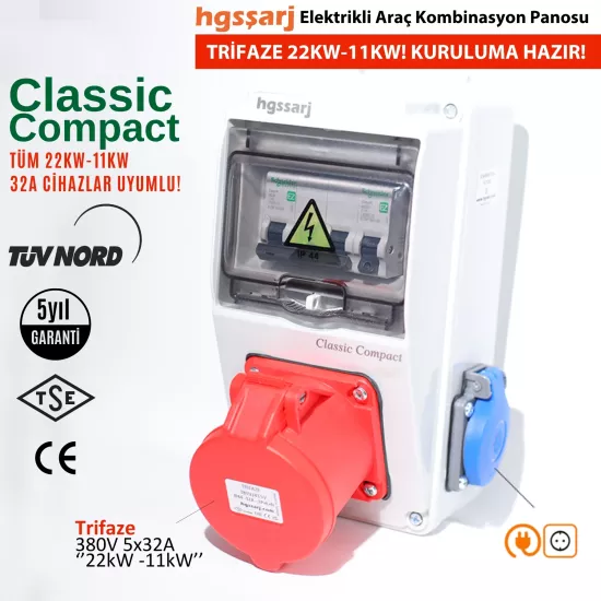 Elektrikli Araç Kombinasyon Kutusu Classic COMPACT 5x32A + 1x16A 22kW, 11kW