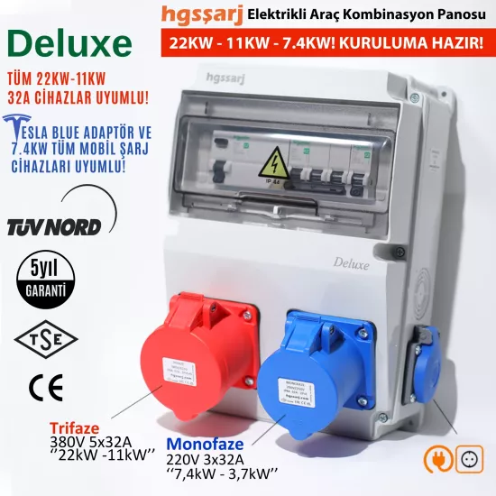 Elektrikli Araç Kombinasyon Kutusu DELUXE 5x32A + 3x32A + 1x16A - Trifaze-Monofaze