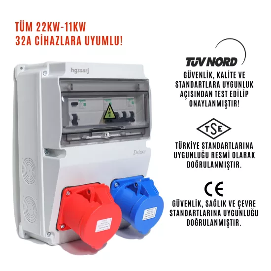 Elektrikli Araç Kombinasyon Kutusu DELUXE 5x32A + 3x32A + 1x16A - Trifaze-Monofaze