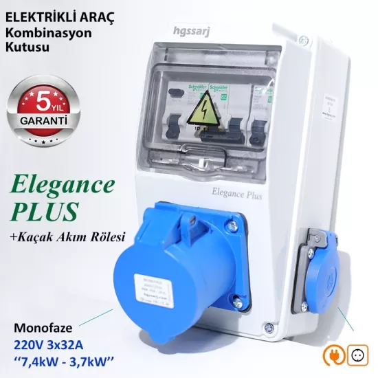 Elektrikli Araç Kombinasyon Kutusu, Tesla Blue Adaptöre Uyumlu, ’’Elegance PLUS’’ +Kaçak Akım Rölesi