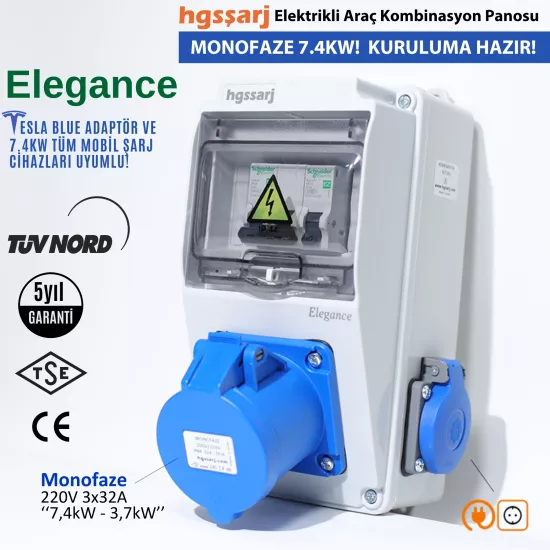 Elektrikli Araç Kombinasyon Kutusu, Tesla Blue Adaptöre Uyumlu,  ’’Elegance’’ 3x32A + 1x16A