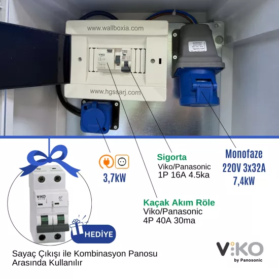 Hgsşarj ’’bluepan’’ 7,4kw Elektrikli Araç Kombinasyon Panosu, 3X32A Vıko Sigorta Grubu