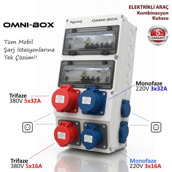 OMNI-BOX Elektrikli Araç Kombinasyon Kutusu 5x32A + 3x32A + 5x16 + 3x16 1x16A - Tüm Mobil Şarj İstasyonlarına Tek Çözüm