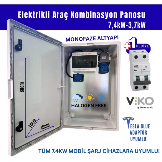 Hgsşarj ’’bluepan’’ 7,4kw Elektrikli Araç Kombinasyon Panosu, 3X32A Vıko Sigorta Grubu