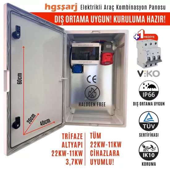 Hgsşarj ’’RedPan’’ 22KW Elektrikli Araç Kombinasyon Panosu Viko Sigorta Grubu