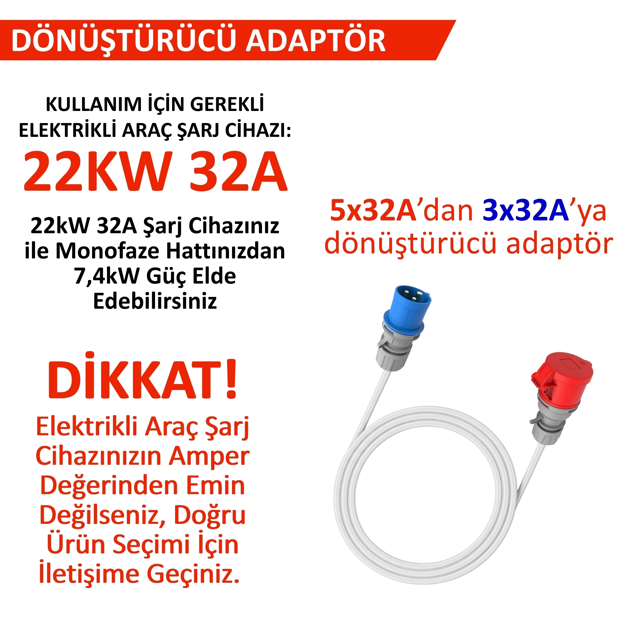 Hgsşarj  5X32A Priz(Kapaklı), 3X32A Fiş Dönüştürücü Adaptör. 3x6 Kablo Kalınlığı, Kablo Prysmian Marka