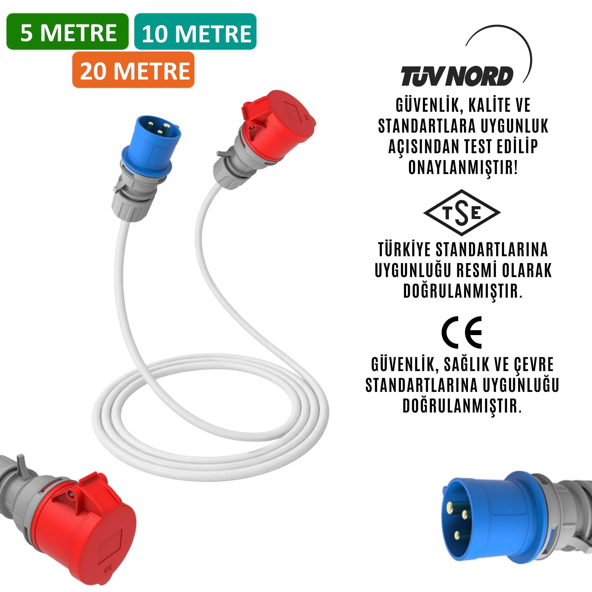 Hgsşarj  5X32A Priz(Kapaklı), 3X32A Fiş Dönüştürücü Adaptör. 3x6 Kablo Kalınlığı, Kablo Prysmian Marka
